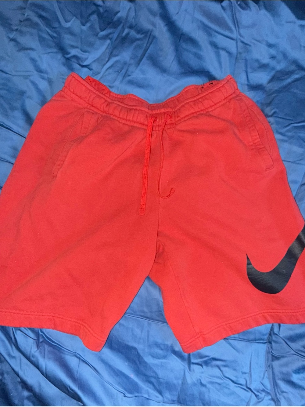 Nike Red Men's Athletic Drawstring Shorts with Black Swoosh